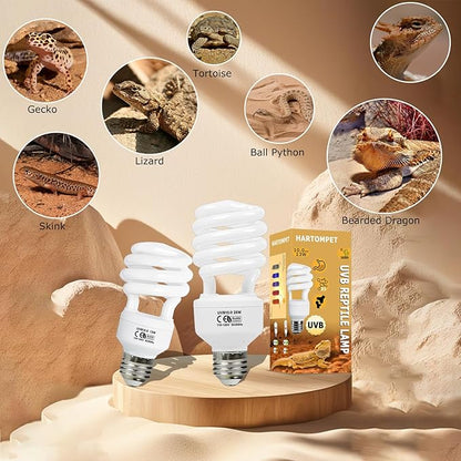 10.0 UVB Reptile Light 26W, Compact Desert Lamp, Coil UVB Bulb for Bearded Dragons, Lizards, Snakes, Geckos, Amphibians – Lighting for Habitat Tank, Pet Terrarium & Large Reptile Cage HARTOMPET