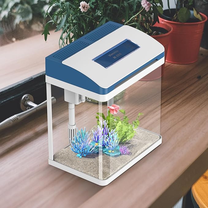 Betta Fish Tank 2 Gallon Glass Aquarium Starter Kit, Self-Cleaning Small Fish Tank with Adjustable 7-Color Light. PAWPICO