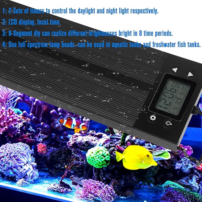 Aquarium Light 12-18 Inch Fish Tank Light LED Full Spectrum with Timer Auto On/Off Extendable Bracket Aquarium Plant Light for Freshwater Planted Tank Sunrise Sunset Adjustable Multi-Color CMOOD