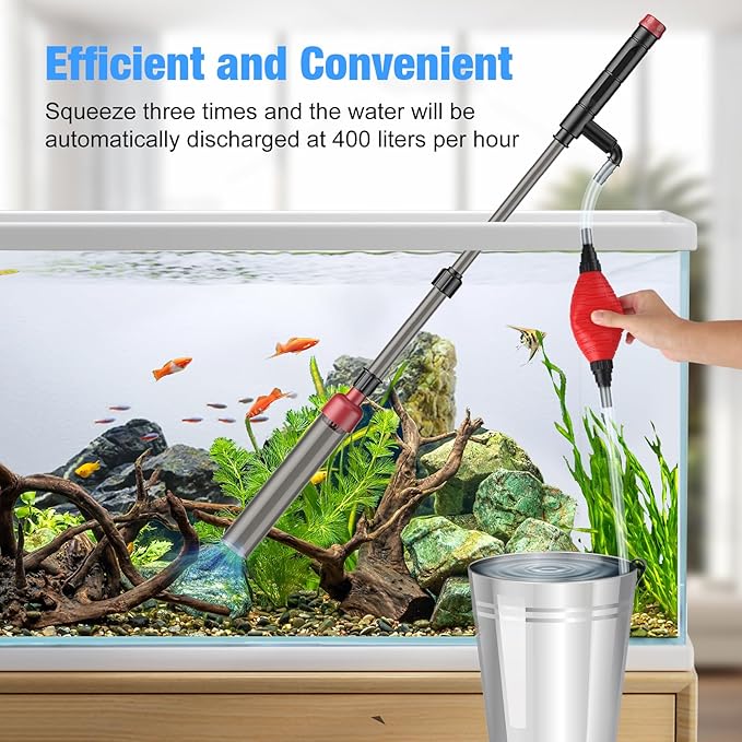 Aquarium Siphon Vacuum Cleaner: 4 in 1 Manual Fish Tank Vacuum Cleaning Tools for Water Change, Sand Cleaning and Remove Dirt, Fish Tank Cleaner Vacuum with Adjustable Length Suness