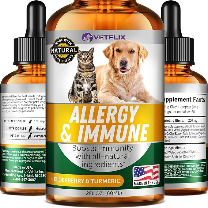 Velflix Allergy Immune Anti Itch & Hot Spots - Made in USA Natural Pet Supplement for Cat & Dog Allergy Relief with Turmeric & Milk Thistle -Seasonal Allergies Digestive Treatment for Dogs & Cats Vetflix