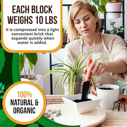 Organic Coco Coir Brick, Natural Seed Starter with Low EC and pH Balance, Enhance Root Growth in Herbs, Flowers, and House Plants, Organic with High Expansion - by Vivlly (10, Pounds) Vivlly