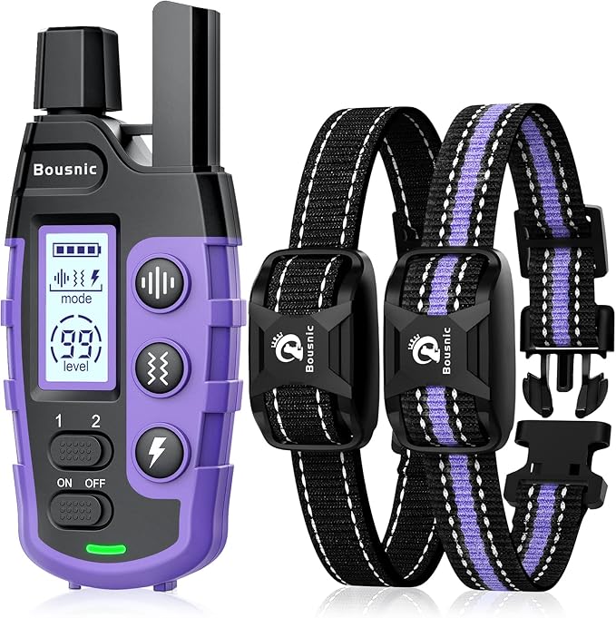 BOUSNIC Dog Shock Collar 2 Dogs (5-120Lbs) - 3300 ft Waterproof Training Collar for Dogs Large Medium Small with Rechargeable Remote, Beep (1-8) Vibration (1-16) and Humane Shock (1-99) Modes BOUSNIC