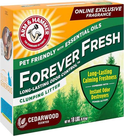 Arm & Hammer Forever Fresh Clumping Cat Litter Cedarwood, MultiCat 18lb, Pet Friendly with Essential Oils, (Pack of 1) - PAWPICO