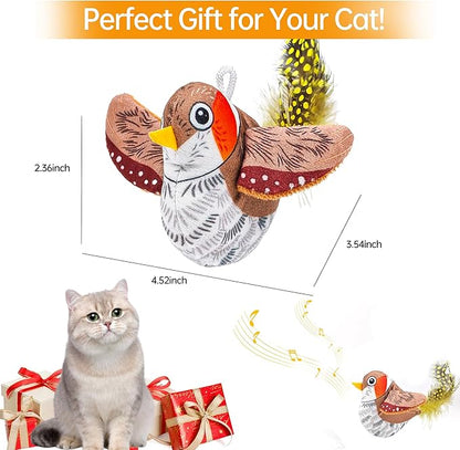 Chirping Bird Cat Toys Hanging Cat Feather Toy - Catnip Interactive Cat Toys for Indoor Cats - Automatic Cat Toy for Cat Exercise & Kicker to Self Play (Gray New) - PAWPICO