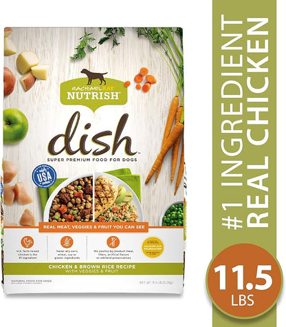 Nutrish Rachael Ray Dish Premium Natural Dry Dog Food with Added Vitamins, Minerals & Taurine, Chicken & Brown Rice Recipe with Veggies & Fruit, 11.5 Pound Bag - PAWPICO