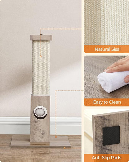 Feandrea Cat Scratching Post, Cat Scratcher for Indoor Cats, 28.7 Inches Tall, Furniture Scratching Deterrent Sisal Scratch Pole with Toy, Greige UPCA021G01 - PAWPICO