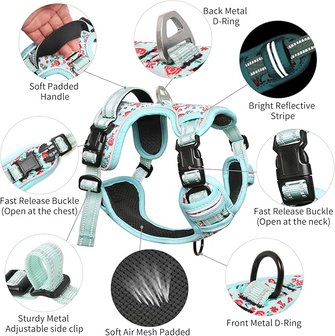 Timos Dog Harness,NO Need Go Over Dogs Head 3 Snap Buckles Pet Harness with 2 Leash Clips,Adjustable Soft Padded No-Pull,Reflective No-ChokeOxford Vest for Small Medium Large Dogs,X-Large(Packof1) Timos