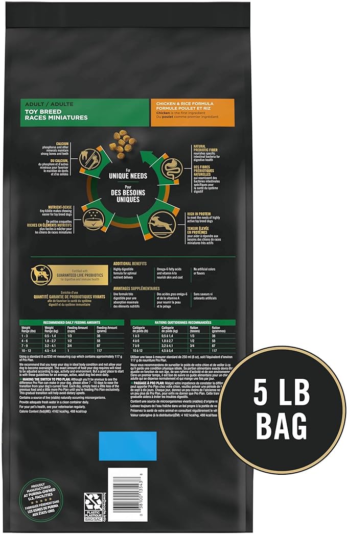 Purina Pro Plan Toy Breed Dog Food With Probiotics for Dogs, Chicken & Rice Formula - 5 lb. Bag - PAWPICO