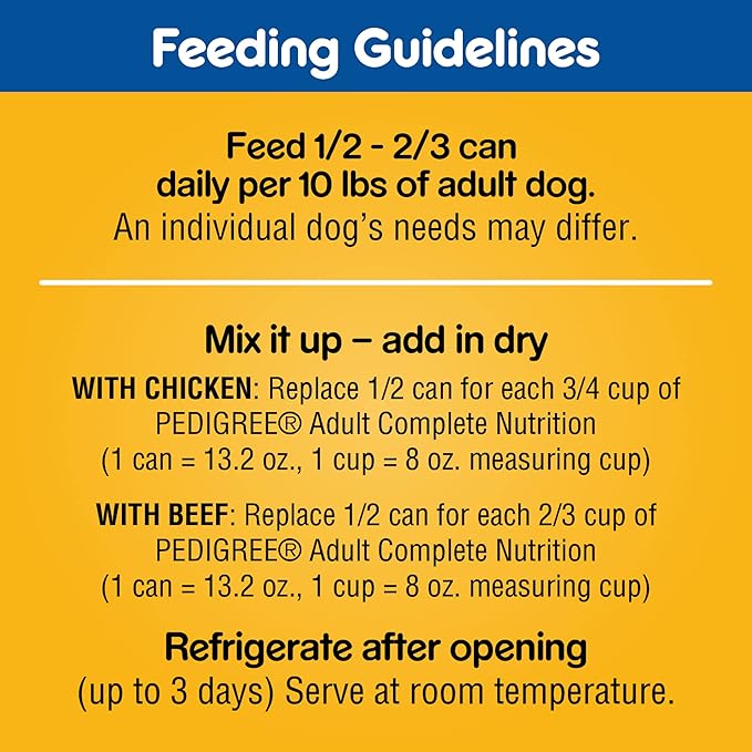 PEDIGREE CHOPPED GROUND DINNER Adult Canned Soft Wet Dog Food Variety Pack, with Chicken and Beef, 13.2 oz. Cans 24 Pack - PAWPICO