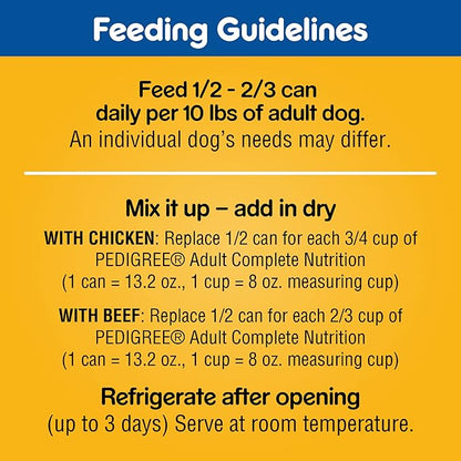 PEDIGREE CHOPPED GROUND DINNER Adult Canned Soft Wet Dog Food Variety Pack, with Chicken and Beef, 13.2 oz. Cans 24 Pack - PAWPICO