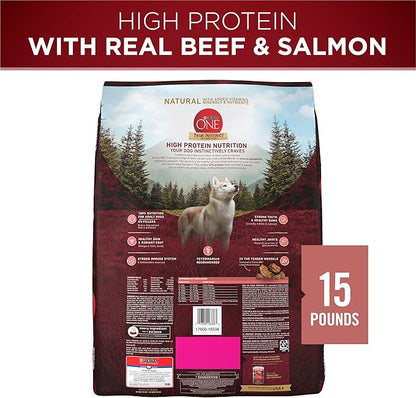 Purina ONE Natural High Protein Dry Dog Food Dry True Instinct with Real Beef and Salmon With Bone Broth and Added Vitamins, Minerals and Nutrients - 15 lb. Bag - PAWPICO