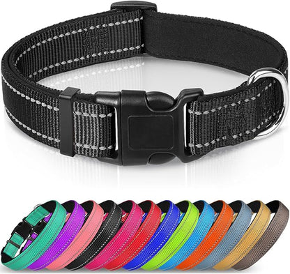 Joytale Reflective Dog Collar,Soft Neoprene Padded Breathable Nylon Pet Collar Adjustable for Large Dogs,Black,L - PAWPICO