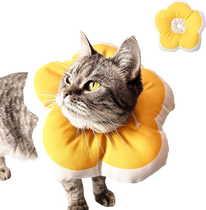 Adjustable Soft Cat Cone Collar Waterproof Cute Yellow Flower Collar for Cats Small Dogs Kitten Puppy After Surgery Prevent Licking(Yellow,Small) LAVVICHA