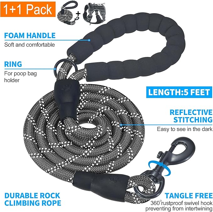 Heavy Duty Tactical Dog Harness for Large Dogs, No Pull Adjustable Pet Harness Reflective Service Training Easy Control Pet Vest Military K9 Working Dog Harnesses-X- Large, Black Beebielove