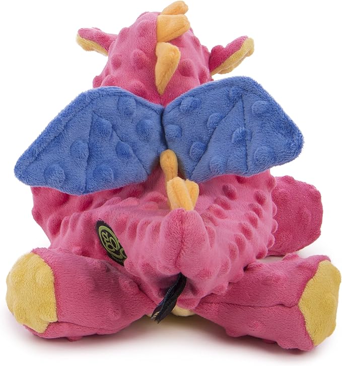 goDog Bubble Plush Dragons Squeaky Dog Toy, Chew Guard Technology - Coral, Large - PAWPICO