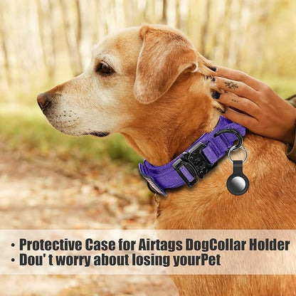 Tactical Dog Collar and Bungee Leash,Military Dog Collar & Leash Set with USA American Flag Adjustable K9 Collar with Heavy Duty Metal Buckle & Handle,with Patches and Airtags Case (Purple, M) Celifelight