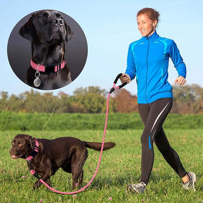 Reflective Dog Collar Padded with Soft Neoprene Breathable Adjustable Nylon Dog Collars for Small Medium Large Dogs (Large (Pack of 1), Pink Collar+Leash) ladoogo