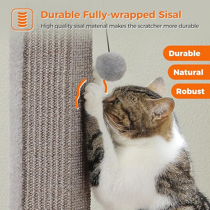 PAWZ Road 32 Inches Cat Ultimate Scratching Post, Durable Sisal Tower with a Cute Ball for Large Indoor Cats-Grey - PAWPICO