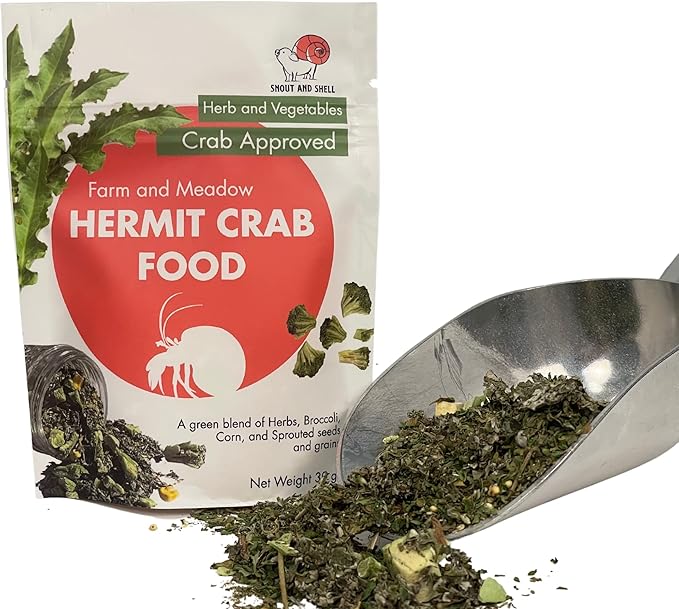 Snout and Shell Farm and Meadow Hermit Crab Food - Green Blend Diet of Dandelion Leaf, Cilantro, Raspberry Leaf, Broccoli, Corn - Eco Animal Pet Snack Treat for Protein & Nutrients | 39g SNOUTANDSHELL