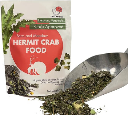 Snout and Shell Farm and Meadow Hermit Crab Food - Green Blend Diet of Dandelion Leaf, Cilantro, Raspberry Leaf, Broccoli, Corn - Eco Animal Pet Snack Treat for Protein & Nutrients | 39g SNOUTANDSHELL