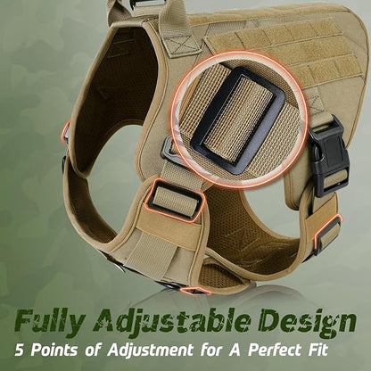 rabbitgoo Tactical Dog Harness for Large Dogs, Heavy Duty Dog Harness with Handle, No-Pull Service Dog Vest Large Breed, Adjustable Military Dog Vest Harness for Training Hunting Walking, Brown, M rabbitgoo