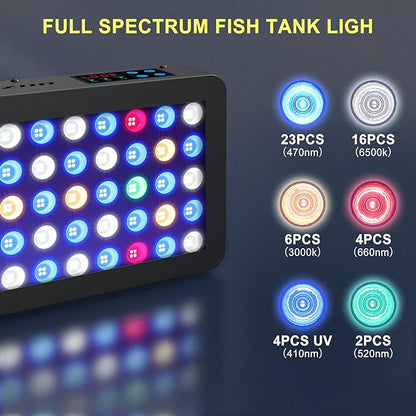 Phlizon Timer Control Dimmable 165W LED Aquarium Light with Temperature Monitor Full Spectrum Fish Tank Light for Grow Coral Reef Marine Fish Tank LPS/SPS Phlizon