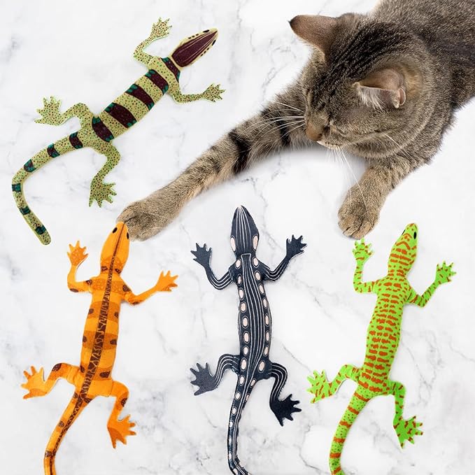 CiyvoLyeen Lizard Catnip Toys Chew Bite Resistant Toys for Indoor Cats Boredom Relief Teeth Cleaning Interactive Funny Cute Kitten Cat Lover Gifts Christmas Birthday Presents Set of 4 - PAWPICO