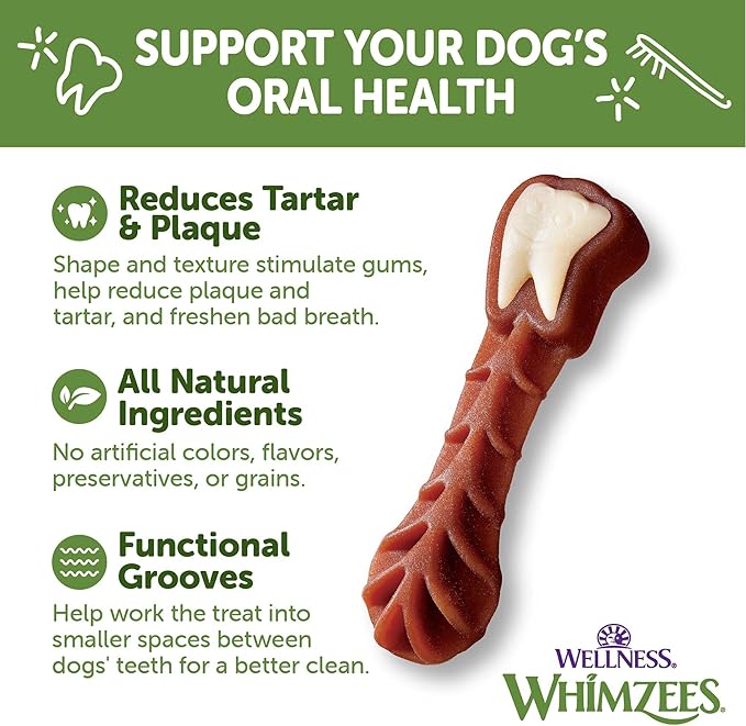 WHIMZEES by Wellness Long lasting Dog Chews Value Box: All Natural Grain Free Treats to Help Clean Teeth & Reduce Plaque & Tartar - for Dogs 40-60 Lbs - 24 Count - PAWPICO