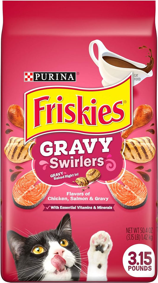 Purina Friskies Dry Cat Food Gravy Swirl'd With Flavors of Chicken, Salmon and Gravy - 3.15 lb. Bag Friskies