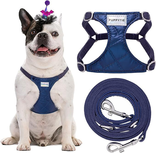 Puppytie No Pull Dog Harness with Multifunction Dog Leash,Soft Adjustable No Choke Escape Proof Pet Harness Vest for Medium Dogs,Glossy Sapphire Blue,M Puppytie