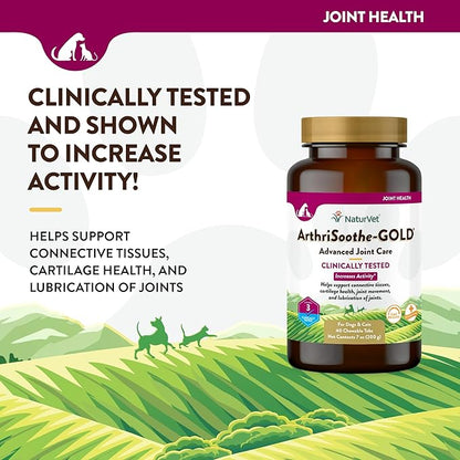 NaturVet ArthriSoothe-Gold Level 3, MSM and Glucosamine for Dogs and Cats, Advanced Joint Care Support Supplement with Chondroitin and Omega 3, Clinically Tested, Chewable Tablets, Made in The USA NaturVet
