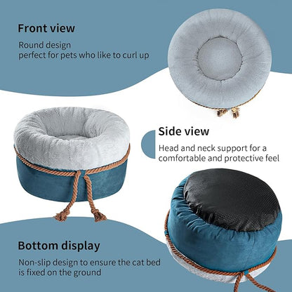 寵幸 Cat Beds for Indoor Cats, 22in Super Soft Thickened and Fluffy Pet Beds, Anti-Slip & Water-Resistant Bottom, Machine Washable Cat & Dog Bed, Navy Grey - PAWPICO
