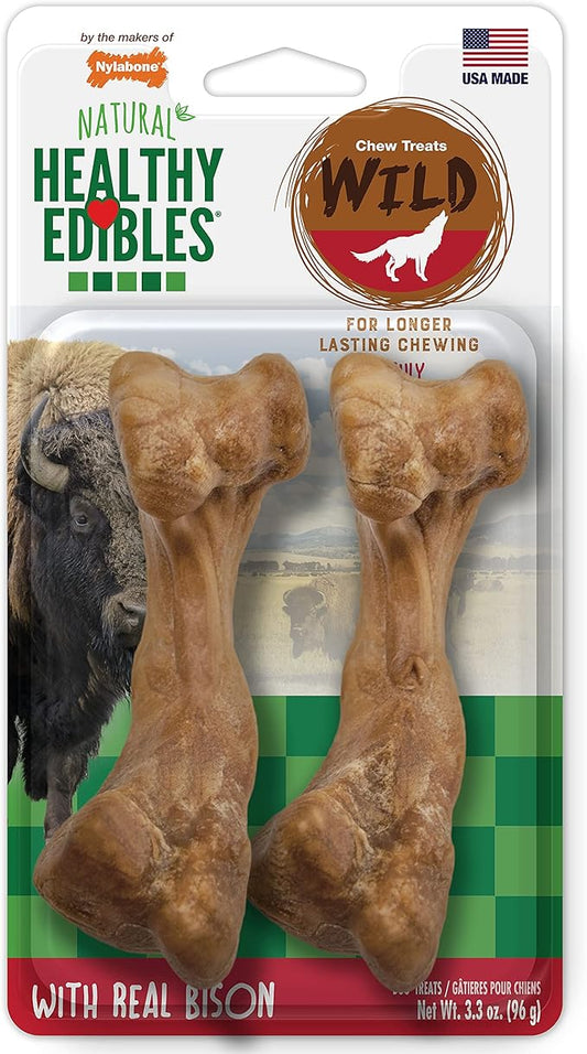 Nylabone Healthy Edibles WILD Natural Long-Lasting Bison Flavor Bone Chew Treats for Dogs, Medium (2 Count) - PAWPICO