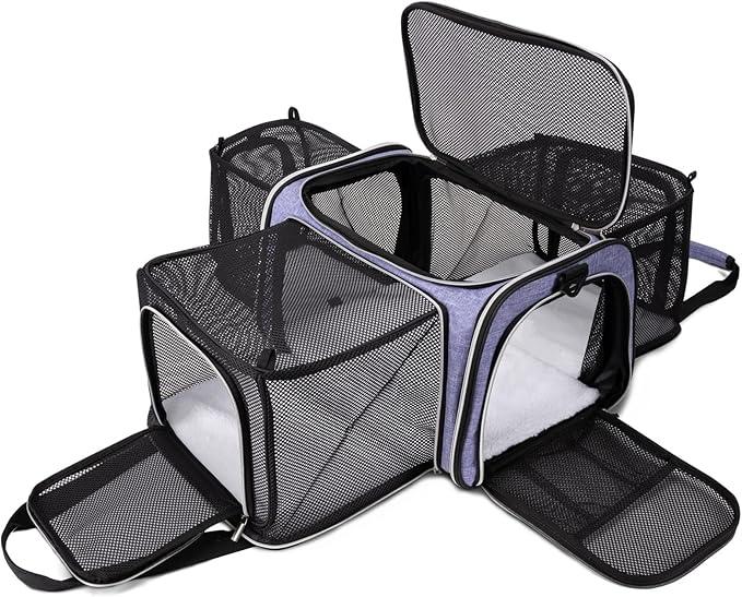 BAGLHER Cat Carrier Bag,Airline Approved Pet Carrier Soft Side Pet Travel 5 Sides Open Doors 3 Sides Expandable Foldable Dog Carrier with Fleece Pad - PAWPICO