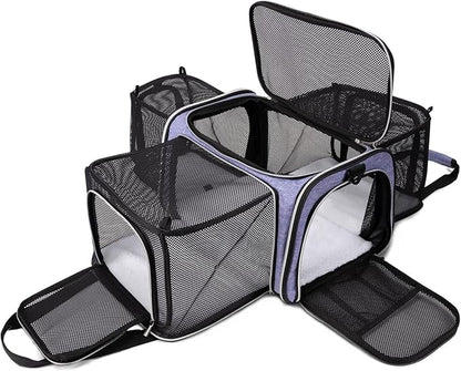 BAGLHER Cat Carrier Bag,Airline Approved Pet Carrier Soft Side Pet Travel 5 Sides Open Doors 3 Sides Expandable Foldable Dog Carrier with Fleece Pad - PAWPICO