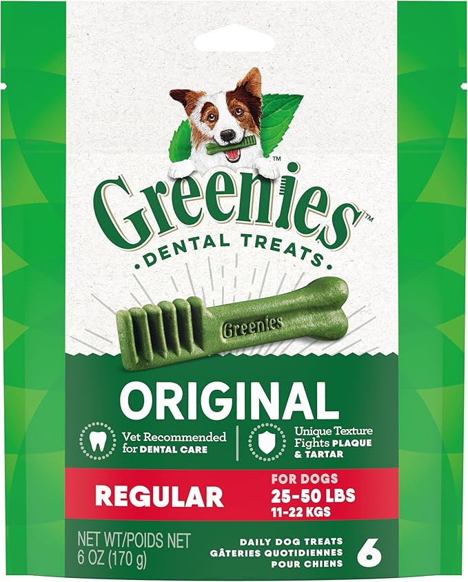 Greenies Original Regular Natural Dental Care Dog Treats, 6 oz. Pack (6 Treats) - PAWPICO