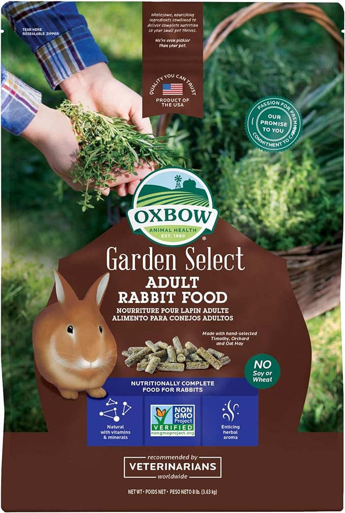 Oxbow Animal Health Garden Select Adult Rabbit Food, Garden-Inspired Recipe for Adult Rabbits, No Soy or Wheat, Non-GMO, Made in The USA, 8 Pound Bag OxbowAnimalHealth