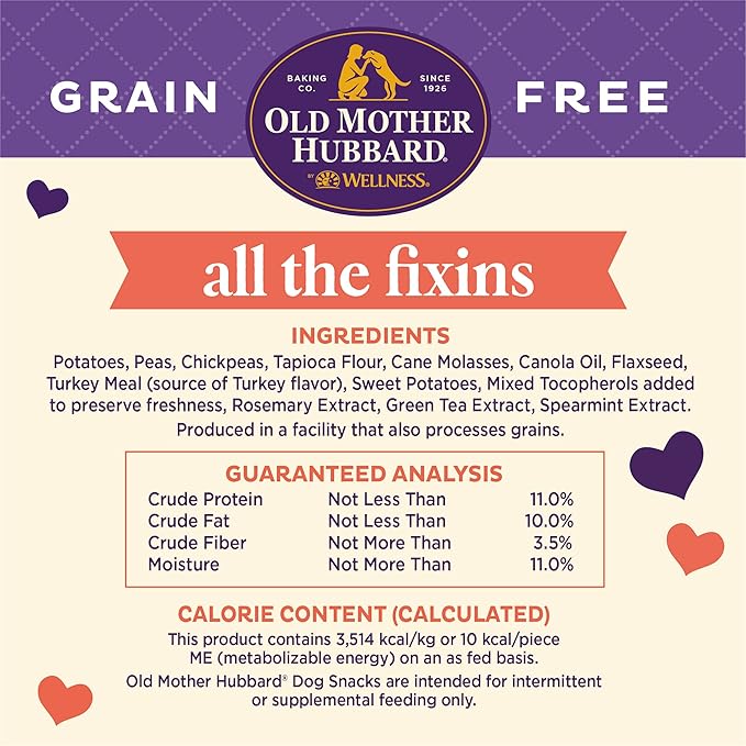 Old Mother Hubbard by Wellness All the Fixins Grain Free Natural Dog Treats, Crunchy Oven-Baked Biscuits, Ideal for Training, Mini Size, 16 ounce bag - PAWPICO