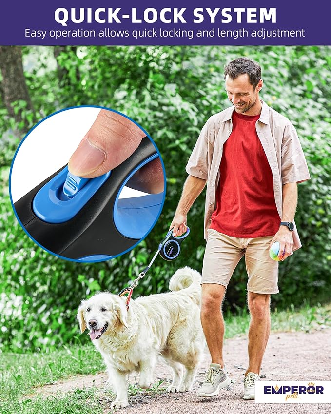 Emperor Pets 26 ft Retractable Leash Large Dogs - Up to 110lb, Heavy Duty Retractable 26 ft Leashes for Large Breed Medium Dogs -BL26 EmperorPets