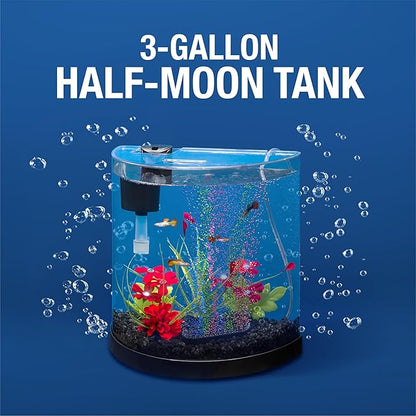Tetra 3 Gallon Small Fish Tank, Aquarium Starter Kit, with Filter, Air pump, & Color Changing Light, Half Moon shape, for Gold Fish & Betta Tetra