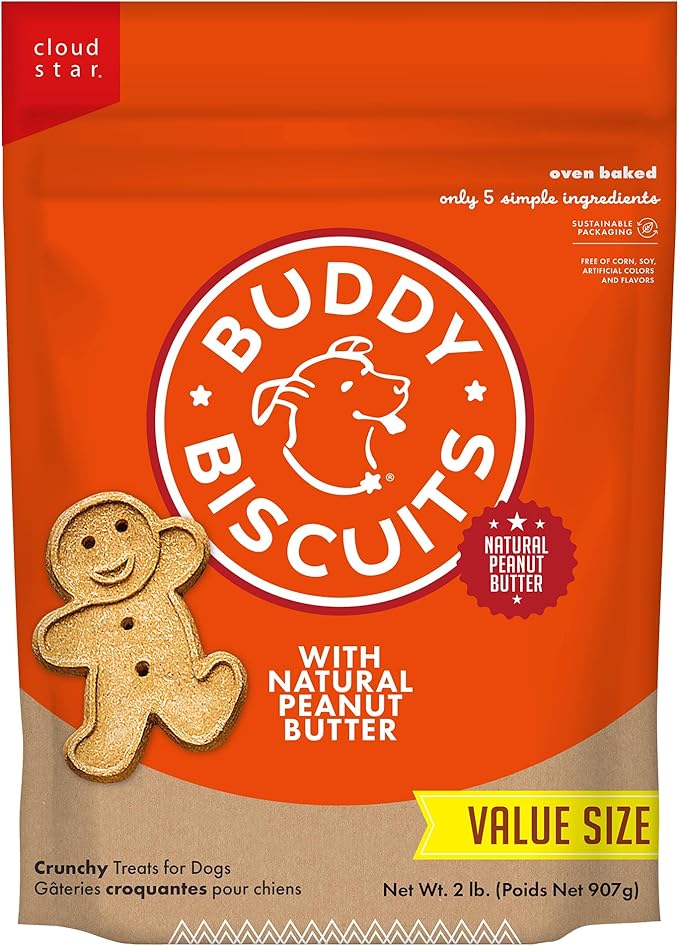 Buddy Biscuits 2 lb Bag of Crunchy Dog Treats, Made with Peanut Butter - PAWPICO