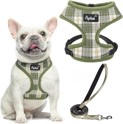 PUPTECK Soft Mesh Dog Harness and Leash Set Pet Puppy Cat Comfort Padded Vest No Pull Harnesses, Olive Green, S PUPTECK