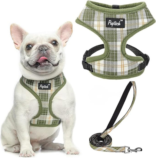 PUPTECK Soft Mesh Dog Harness and Leash Set Pet Puppy Cat Comfort Padded Vest No Pull Harnesses, Olive Green, S PUPTECK