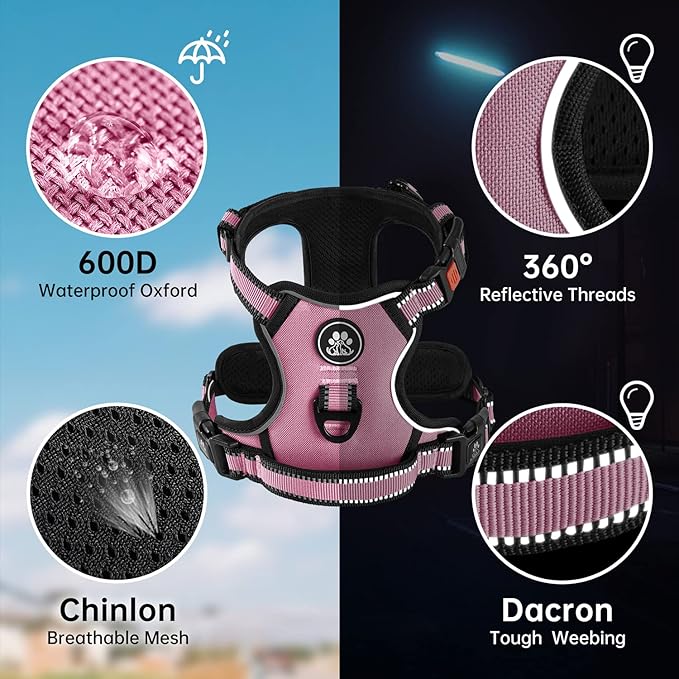 NESTROAD No Pull Dog Harness,Adjustable Oxford Dog Vest Harness with Leash,Reflective No-Choke Pet Harness with Easy Control Soft Handle for Small Dogs(X-Small,Pink) NESTROAD