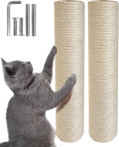 2 PCS M8 Cat Scratching Post Replacement, 15.7 x 3.3 inch Sisal Pole Cat Tree Replacement Post with Screws, Refill Sisal Rope Scratcher Posts for Indoor Kitten Tree Tower Spare Cat Furniture Protector - PAWPICO