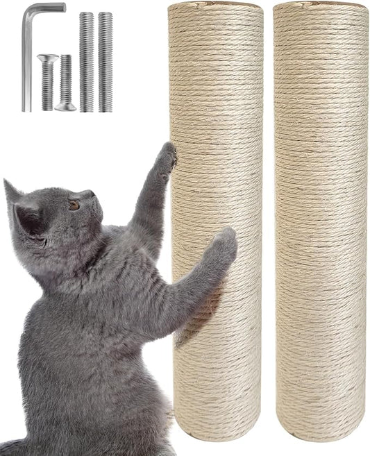 2 PCS M8 Cat Scratching Post Replacement, 15.7 x 3.3 inch Sisal Pole Cat Tree Replacement Post with Screws, Refill Sisal Rope Scratcher Posts for Indoor Kitten Tree Tower Spare Cat Furniture Protector - PAWPICO