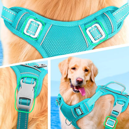 BARKBAY No Pull Dog Harness Large Reflective Dog Harness with Front Clip and Easy Control Handle for Walking Training Running with ID tag Pocket(Ocean Blue,L) BARKBAY