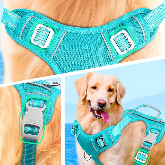 BARKBAY No Pull Dog Harness Large Reflective Dog Harness with Front Clip and Easy Control Handle for Walking Training Running with ID tag Pocket(Ocean Blue,XL) BARKBAY