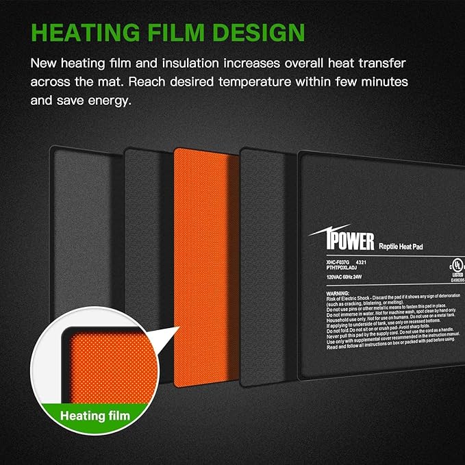 iPower 8 by 18 Inch Reptile Heating Pad with Temperature Adjustable Controller Knob, Under Tank Warmer Terrarium Heat Mat for Reptiles and Amphibians iPower